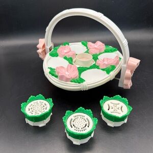 Vintage 1987 Tyco Super Dough Flower Makin' Basket With 3 Flower Bud Doh Molds